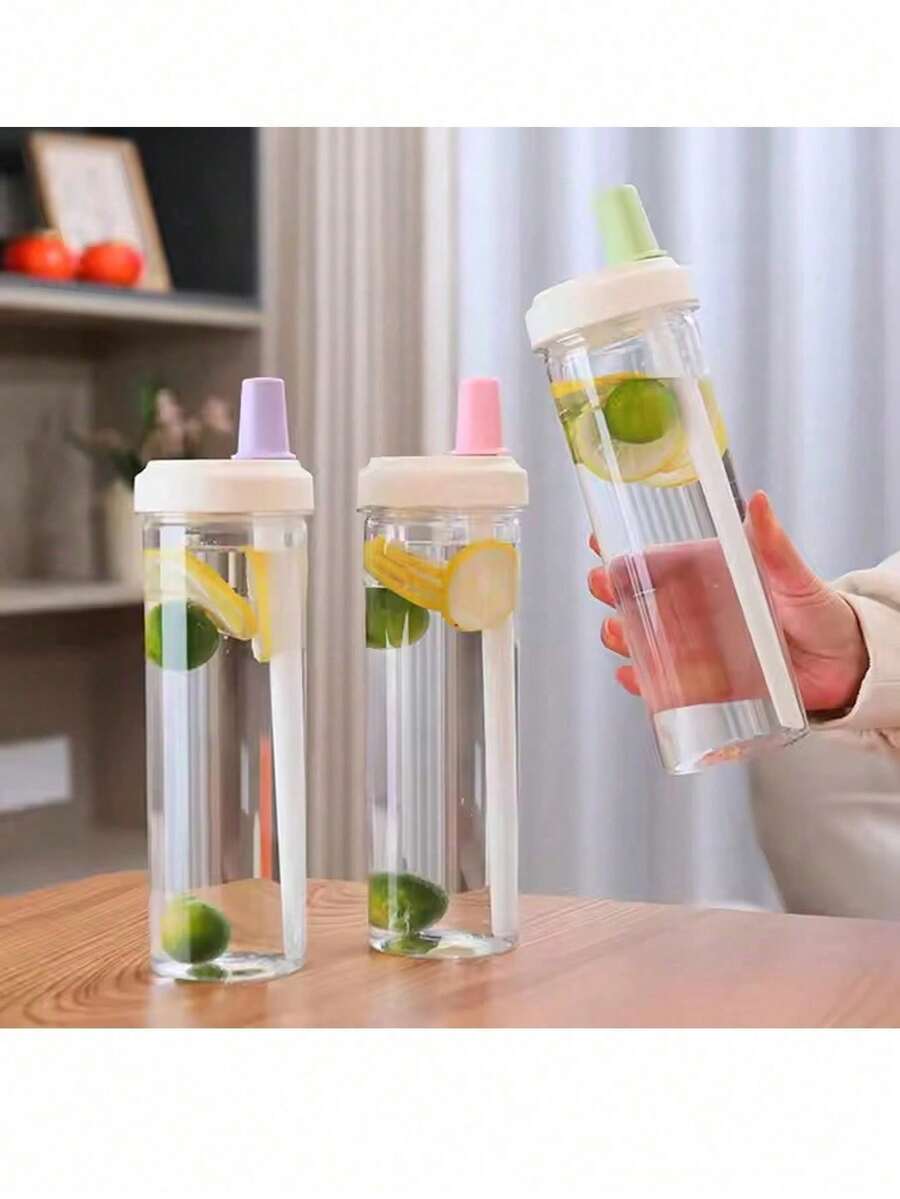 1个大吸管杯：透明塑料瓶，适合果汁、牛奶和直接饮用 - 彩色 - 查看 1