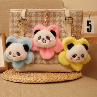 1 件花卉熊猫毛绒吊坠、背包/斜挎包饰物、礼品娃娃钥匙扣、熊猫毛绒娃娃纪念品