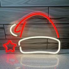 Christmas Decoration Neon Light Santa Hat Shaped Illuminated Sign, Indoor Atmosphere Light