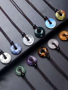 1 件/天然水晶玛瑙石和平吊坠项链，甜甜圈编织时尚吊坠项链，节日派对礼物 - 平安扣項鍊 - 查看 1