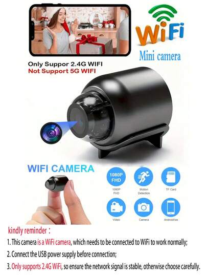 1pc/ Mini Slimme Camera, 2.4GHz Wireless WiFi Security Camera USB/Battery Powered, Portable Indoor/Outdoor Monitor Home, Office, Car Pet, AI Motion Tracking, Night Vision view 3