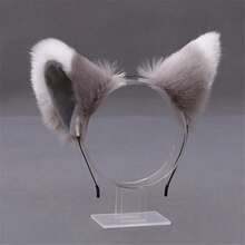 1 件动物派对，带蝴蝶结的毛茸茸耳朵头带，可爱的猫耳头饰，适合角色扮演、化妆舞会、万圣节、全年