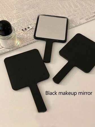 1pc Black Handheld Makeup Mirror, Handle Mirror, Hair Styling Mirror, Cosmetic Mirror, Portable Mirror, Women Vanity Mirror, Salon Mirror