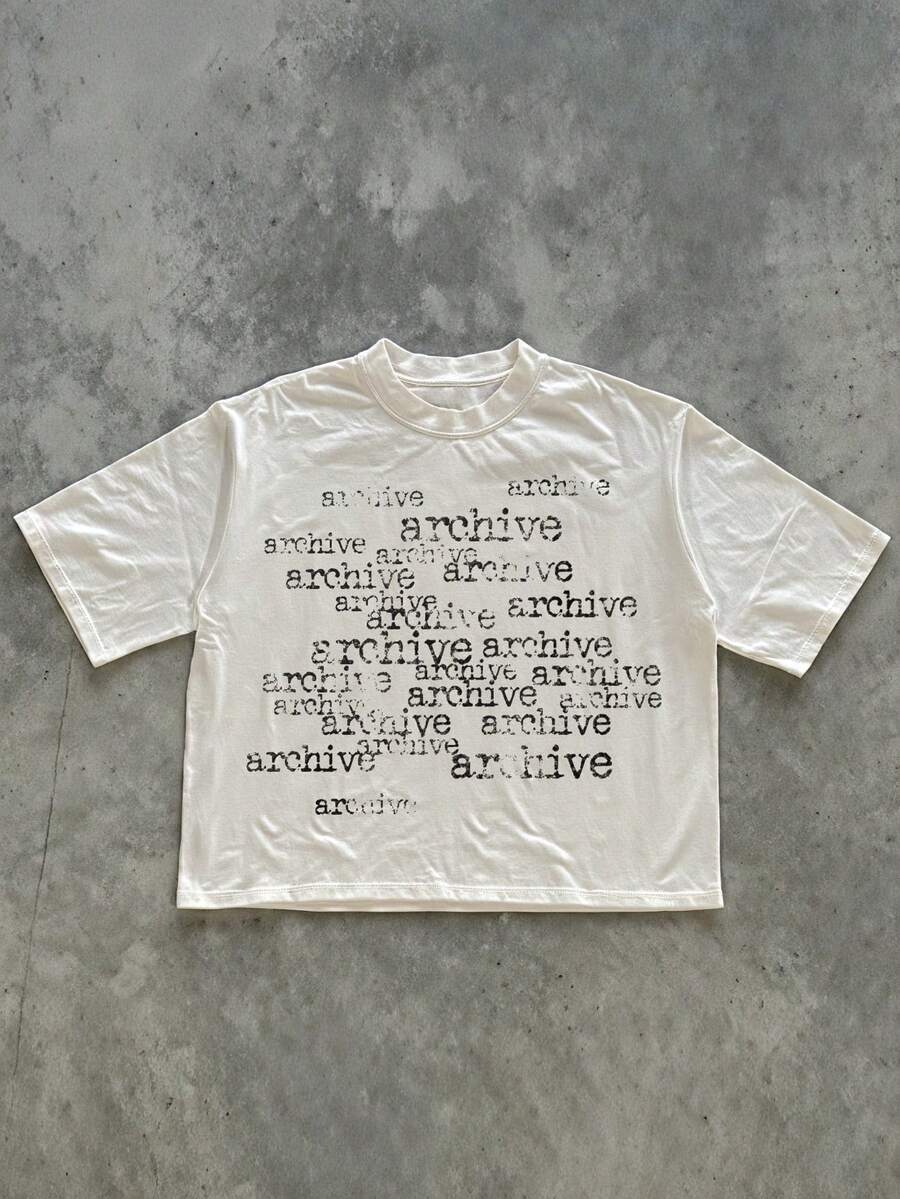 Men Casual Round Neck Short Sleeve 100% Cotton T-Shirt, Summer Vacation Top, Funny Graphic Tees, Y2K Street Wear, Gifts For Boyfriend And Husband - 白色 - 查看 1