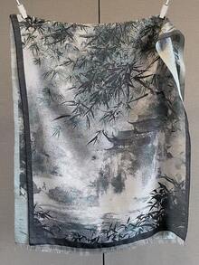 1pc Elegant Floral Jacquard Scarf, Versatile Warm Wrap Shawl For Women, Faux Cashmere