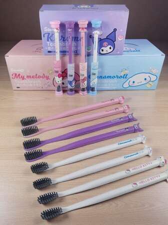  3pcs Sanrio Cartoon Adult Universal Toothbrush, Extra Soft Bristles, Gentle On Gums, Travel Portable Toothbrush Set