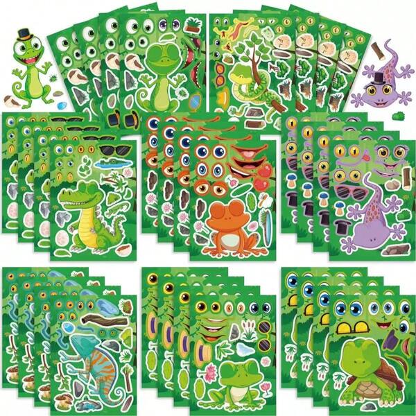 8/16 pièces Autocollants puzzle de reptiles - Amusant DIY de grenouille, serpent, crocodile, lézard, tortue pour cahiers, bagages, skateboards - Designs de dessins animés vibrants, idéal pour les jeunes et les artisans, accessoires de reptiles