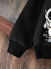 Young Boy Cartoon Pattern Warm Sweatshirt - Black - View 5