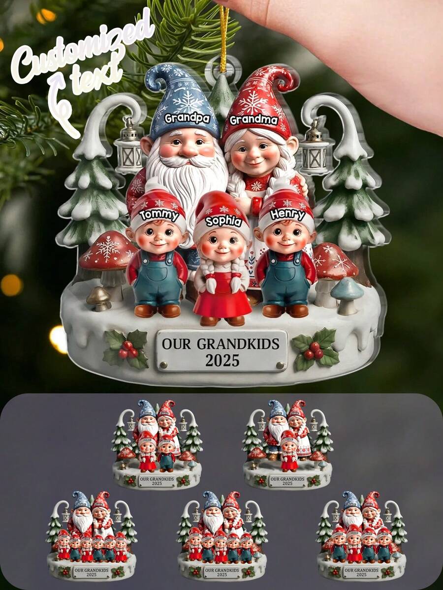 Adorno personalizado de Navidad para abuelos con nombre personalizado, familia y nietos, decoración única con año para abuela y abuelo, regalo festivo de los nietos, lindo adorno colgante para la celebración familiar, adorno personalizado de nuestros nietos 2025, adorno personalizado para abuelos, suministros de regalo de Navidad - Multicolor - Ver 1