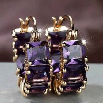 1pc Fashion Natural Purple Cubic Zirconia Earrings, Simple & Stylish For Women