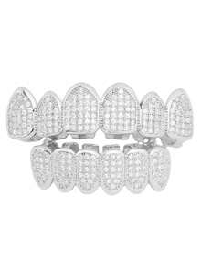 2 piezas/1 pieza Dientes Grillz de Cobre con Circonita, Estilo Hip Hop Unisex, Adecuado para Fiestas, Cosplay - Multicolor - Ver 11