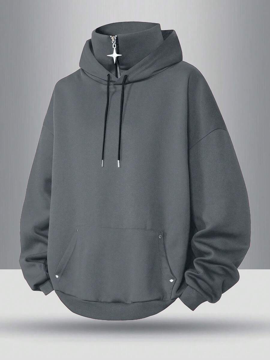 Áo sweatshirt nam màu trơn, cổ kéo khóa nửa thân, thời trang mùa xuân và mùa thu, tay dài. - Màu xám đen - Xem 1