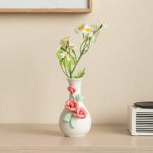 1 pieza Jarrón de flores pequeño minimalista hecho a mano de cerámica, jarrón de porcelana blanca de Dehua, decoración artística para el hogar, accesorio de escritorio de oficina, decoración moderna blanca para el hogar, decoración de habitación, jarrón de vidrio