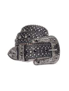 ROMWE Grunge Punk 派对男女水钻镶嵌西部风或牛仔风腰带，奢华水晶水钻镶嵌皮带万圣节夏季、学校秋季、秋季、万圣节 - 銀色 - 查看 5