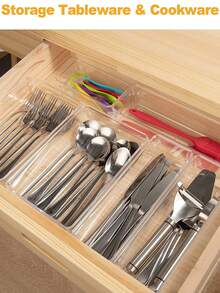 1/5/7/11/25件餐具厨房抽屉收纳盒 | 可堆叠透明PET餐具收纳托盘，适用于碗、叉、勺、刀等餐具 | 橱柜抽屉和台面收纳盒，厨房收纳盒，餐具架，厨房用具，冰箱，餐厅用具，抽屉配件 - 透明 - 查看 8