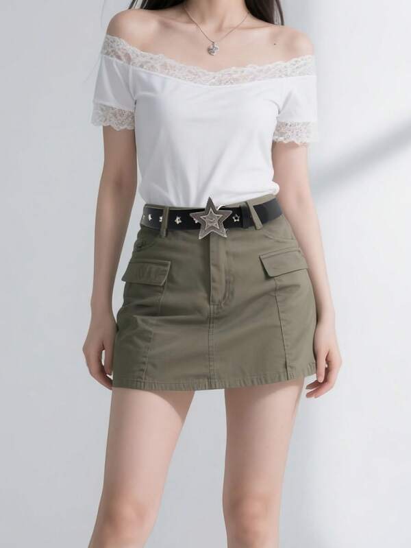 1 pièce Ceinture de taille style punk avec œillets creux pour femmes, polyvalente pour jeans, ceinture  avec décoration étoile