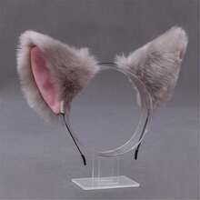 1 件动物派对，带蝴蝶结的毛茸茸耳朵头带，可爱的猫耳头饰，适合角色扮演、化妆舞会、万圣节、全年