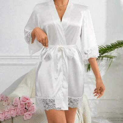 1pcWomen's Black New Long Sleeve Casual Comfortable Breathable Sexy Tie Home Bathrobe,Four Seasons Home Bathrobe,Summer Bathrobe,Autumn Bathrobe,Winter Bathrobe