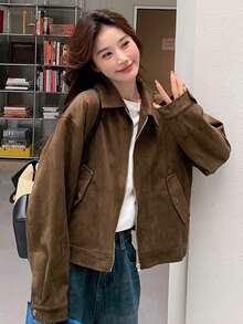 Maillard 女式绒面革夹克，复古美式休闲时尚皮革上衣，春秋季