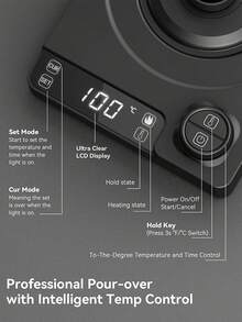 1 szt. czajnik elektryczny z gęsią szyjką do użytku domowego z regulacją temperatury i izolacją, 1200 W, szybkozagotowujący wodę czajnik elektryczny, pojemność 1000 ml, stabilny przepływ wody, materiał: stal nierdzewna 304