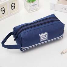 1pc Korean Style Dual Layer Oxford Cloth Handheld Stationery Bag, Spacious Capacity Zipper Pencil Case For Students - Multicolor - View 13
