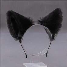 1 件动物派对，带蝴蝶结的毛茸茸耳朵头带，可爱的猫耳头饰，适合角色扮演、化妆舞会、万圣节、全年