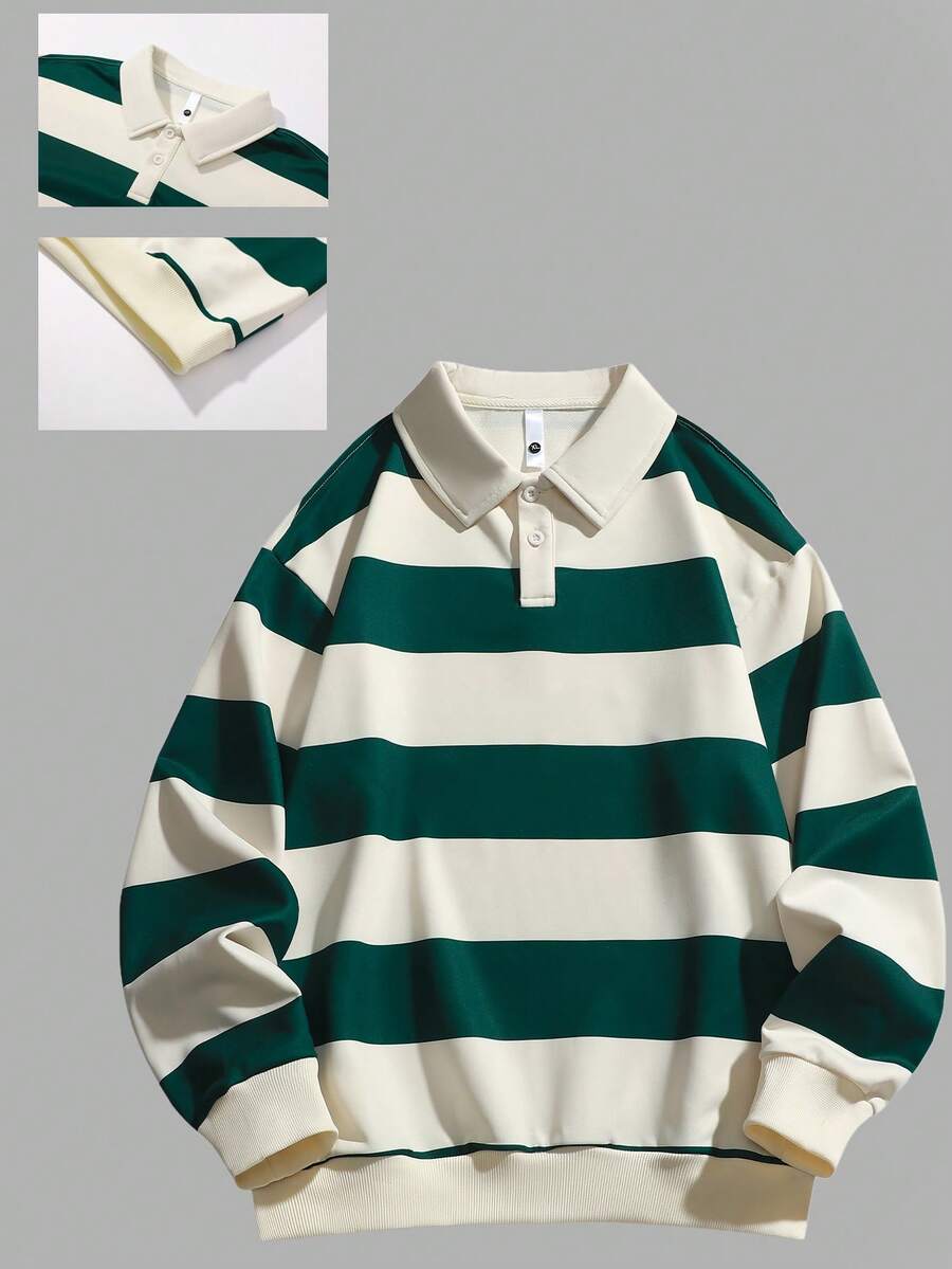 1pc Women's Autumn/Winter Contrast Stripe Polo Collar Sweatshirt For Running, Sports, Fitness, Casual Wear