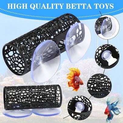 1 Piece Fish Tank Accessories Black Betta Tunnel Fish Toy Hollow Hammock Cave Aquarium Decoration Hide Tube Shelter With Suction Cup Suitable For Small Fish Shrimp Reptiles Guppy Betta And Various Small Fish