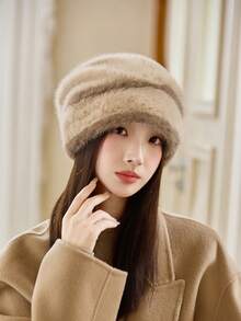 1pc Women Plush Beanie Hat, Fashionable Warm Headband, Korean Style Versatile Cute Earmuffs, Suitable For Autumn/Winter Outings And Daily Wear