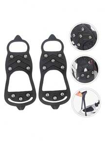 2双/4双防滑冰爪，耐用冰雪抓地力鞋/靴，带8个钢钉冰爪 - 黑色 - 查看 6