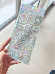 12-14pcs Glass Window Stickers, 3D Holographic Stickers, Laser Diary/Water Cup Decor