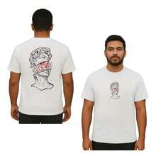 Camiseta manga corta holgada con estampado de moda para hombre de estatua dibujo calavera fácil de combinar Diseño exquisito *muestra tu estilo* - Blanco - Ver 3