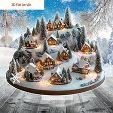 2D Flat, 1pc 2D Acrylic Flat Vintage Christmas Desktop Decoration - Winter Village Scene With Santa, Snowman & Festive Tree - No Electricity Needed, Lightweight Holiday Home Decor For Tabletop, Shelf, Or Birthday Gift, Christmas Decoration - Multicolor - View 6