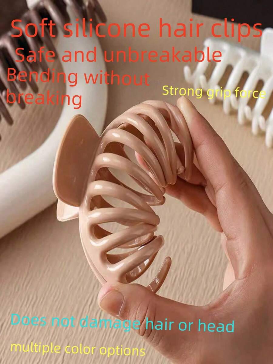1pc New Soft Silicone Hair Claw Clip, Shock-Absorbing Protective Hairclip, Durable Grip, Pink Soft Silicone Hair Claw Clip, Large Minimalist Hair Claw Hairpin For Bangs, Acrylic, Suitable For Party, Commuting, Outfit Matching, Hair Accessories, Halloween, Mermaid Accessories, Hair Clips, Wedding