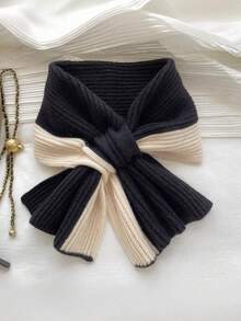 这款女士撞色十字针织围巾，时尚百搭，触感柔软，是圣诞节或情人节的完美礼物，尤其适合搭配连衣裙。 - 彩色 - 查看 3