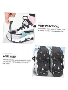 2双/4双防滑冰爪，耐用冰雪抓地力鞋/靴，带8个钢钉冰爪 - 黑色 - 查看 5
