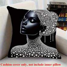 100% Polyester Decorative Pillow Cover, 17.7X17.7 Inch, Modern Nordic Style Pillow Sham - Striking Gold Makeup And Eyelash Design, Pillow Case For Room Decor, Zipperless Throw Pillow Cover For Sofa, Pillow Insert Not Included - Black+Gold - View 16