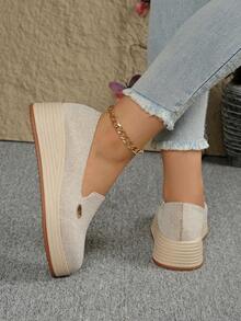 Plus Size Thick Sole Casual Linen Rope Slip-On Loafers For Women