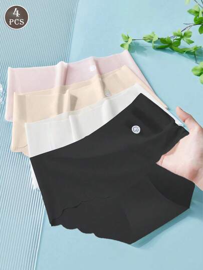 Pacote com 4 calcinhas invisíveis sem costura femininas, confortáveis, respiráveis, ultrafinas, de secagem rápida e elásticas
