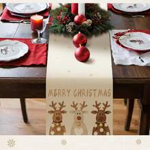 Weihnachtstischläufer, Aquarell Rentier Saisonaler Feiertags Küchen- und Esszimmertischläufer, Fröhliche Weihnachten rustikale Heimdekoration