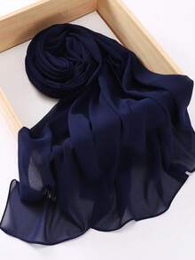 1件套 简约百搭纯色柔软透气雪纺头巾围巾，春夏款 - 藏青 - 查看 3