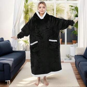 1pc Flannel Oversized 48-Inch Loose Casual Hooded Wearable Blanket Suitable For Men And Women, Christmas Huggle