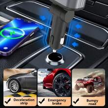 66W Car Charger With Starry Sky Projector Lamp, Retractable Cable Fast Charge Metal Car Charger, 4-In-1 USB PD Car Accessories - Grey - View 10