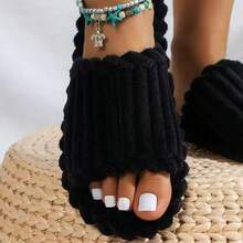 Cotton Slippers Corduroy Single-Toe Corduroy TPR Open-Toe Men And Women Couples Home And Out Four Seasons Sandals - màu đen - Xem 8