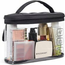 TSA - Neceser de aseo aprobado por la TSA, organizador de bolsa de cosméticos de maquillaje transparente, bolsa de viaje de tamaño de cuarto de galón para artículos de cambiador, accesorios - Top negro hinchado - Ver 2