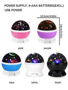 1 件 3D 星空 LED 投影仪，电池供电 USB 供电 LED 桌面灯，360 度旋转星月彩色灯，儿童房卧室装饰夜灯，浪漫求婚艺术品，适合户外，营造浪漫星空效果，适用于室内卧室、客厅、办公室、派对， - 彩色 - 查看 12