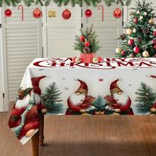 1pc Christmas Snowman & Sleigh "Merry Christmas" Tablecloth, Holiday Scene Decor, Durable Polyester Tablecloth Suitable For Daily Family Gatherings, Living Room, Dining Room, Christmas Themed Events