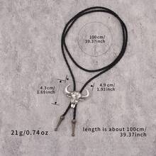 1pc Punk Western Cowboy Bull Head Embossed Bolo Tie Necklace, Versatile Braided Necktie Choker Necklace, Gift For Father/Boyfriend