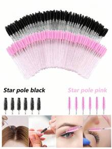 100pcs/50pcs/10pcs Disposable Mascara Wands, Nylon Bristle Eyelash Brush Spoolies, Unscented Eyebrow Extension Applicator With ABS Plastic Rod, Normal Skin Compatible - Pink And Black Wand Set