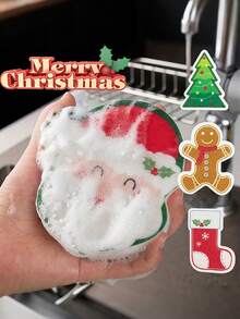 2 Pacotes Aleatórios de Esponjas de Cozinha de Natal - Design Dupla Face com Padrões de Papai Noel, Árvore e Meia, Perfeito para Decorações e Presentes de Feriado
